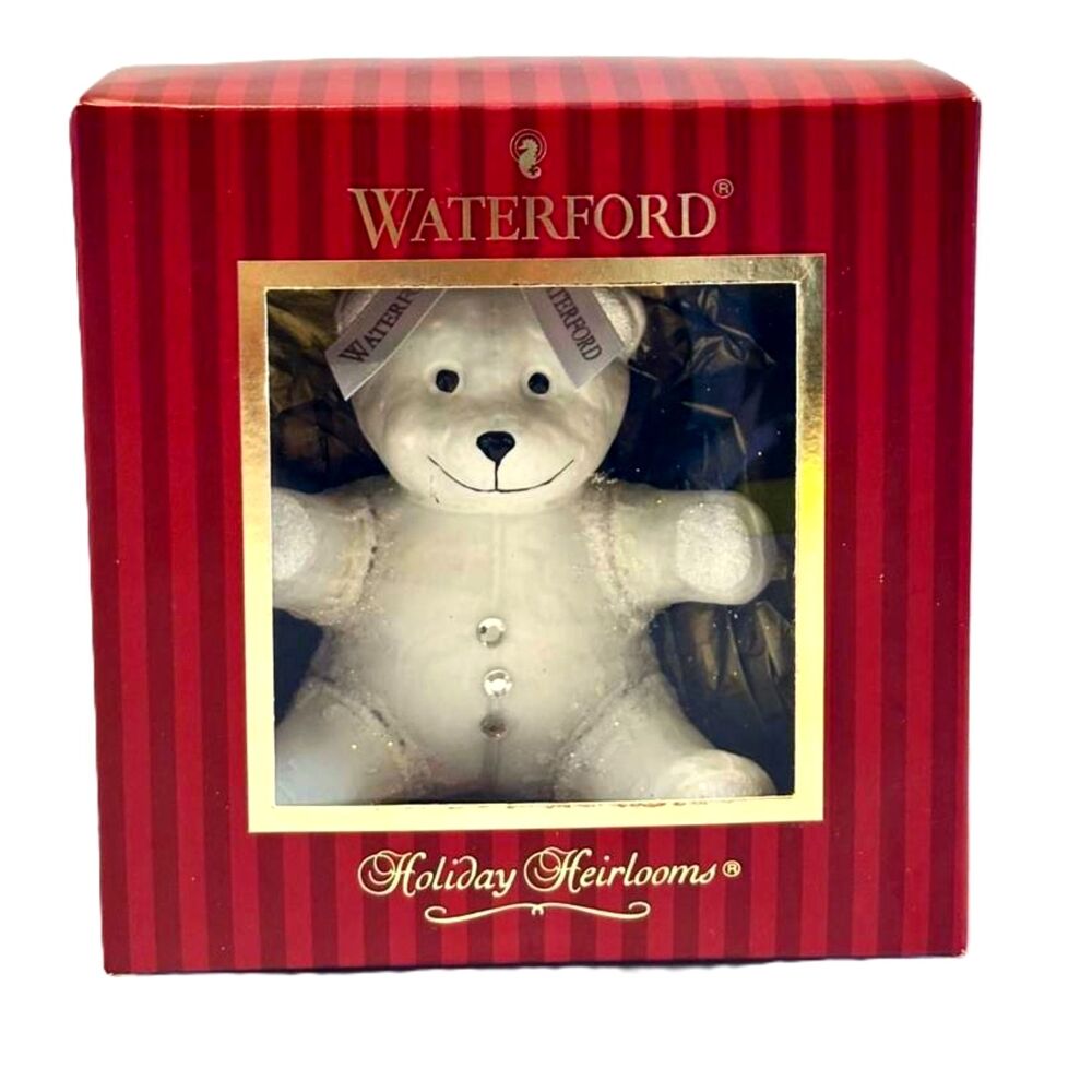 Waterford Holiday Heirlooms Polar Teddy Bear Glass Ornament 4.5" H